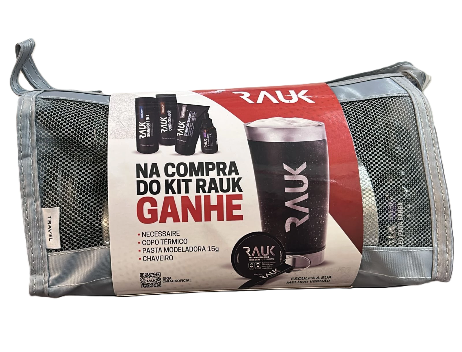 KIT RAUK PARA BARBA - COMPRE O KIT E GANHE COPO TÉRMICO - NECESSAIRE - PASTA MODELADORA E CHAVEIRO