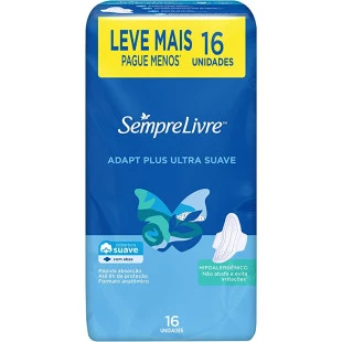 ABSORVENTE SEMPRE LIVRE ADAPT PLUS 16 UNIDADES - COM ABAS - SUAVE
