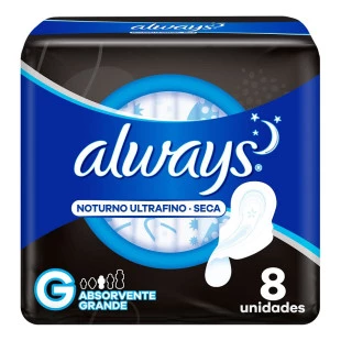 ABSORVENTE ALWAYS 8UN NOITES TRANQUILAS - COM ABAS - SECA