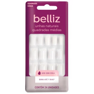 UNHAS POSTIÇAS BELLIZ - QUADRADA MÉDIA NATURAL  ref:1201