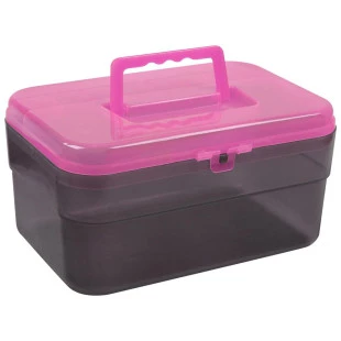 MALETA PLÁSTICA SANTA CLARA - PARA MANICURE - FUMÊ COM ROSA ref:3879