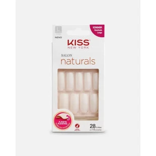 UNHA POSTIÇA KISS SALON NATURALS - TAMANHO L - QUADRADO LONGO 28UN - SEM COLA