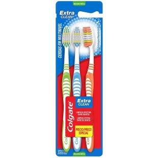 ESCOVA DENTAL COLGATE EXTRA CLEAN - MEDIA - 3 UNIDADES