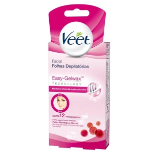 FOLHAS PRONTAS DEPILATÓRIA VEET 12 UNIDADES FACIAL - PELE DELICADA