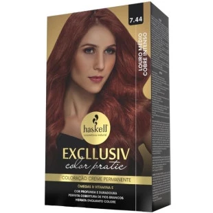 COLORAÇÃO HASKELL EXCLLUSIV COLOR PRATIC - 7.44 LOURO MÉDIO COBRE INTENSO