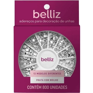 ADEREÇOS PARA DECORAÇÃO DE UNHAS BELLIZ 800UN - PRATA COM BRILHO