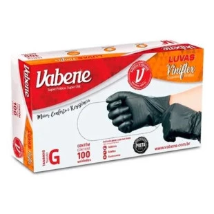 LUVA VINIFLEX VABENE - CAIXA 100 UNIDADES - TAMANHO G - BLACK