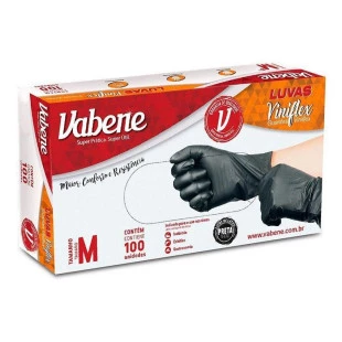 LUVA VINIFLEX VABENE - CAIXA 100 UNIDADES - TAMANHO M - BLACK