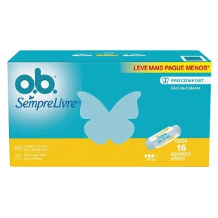 ABSORVENTE INTERNO - O.B SEMPRE LIVRE PROCOMFORT 16 UNIDADES - MÉDIO