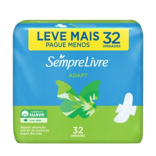 ABSORVENTE SEMPRE LIVRE ADAPT 32 UNIDADES - COM ABAS - SUAVE