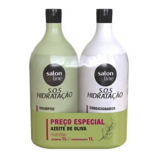 KIT SALON LINE SOS HIDRATAÇÃO - AZEITE DE OLIVA 1 LITRO - SHAMPOO + CONDICIONADOR