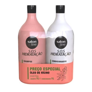 KIT SALON LINE SOS HIDRATAÇÃO - ÓLEO DE RÍCINO 1 LITRO - SHAMPOO + CONDICIONADOR