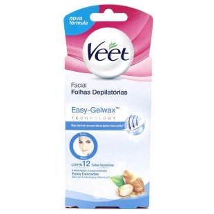 FOLHAS PRONTAS DEPILATÓRIA VEET 12 UNIDADES FACIAL - PELES DELICADAS