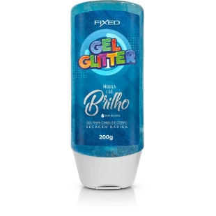 GEL COM GLITTER FIXED 200G - CORPO E CABELO - AZUL
