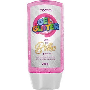 GEL COM GLITTER FIXED 200G - CORPO E CABELO - ROSA