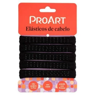 ELÁSTICO PARA CABELO PROART 5 UNIDADES - PRETO PEDRINHA - ref:EC15B