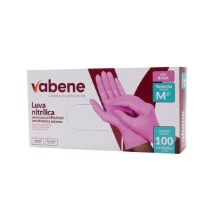 LUVA NITRÍLICA VABENE - CAIXA 100 UNIDADES - TAMANHO M - ROSA