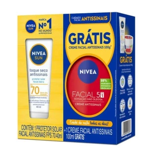 KIT NIVEA FACIAL - PROTETOR SOLAR FPS70 40ML + CREME ANTISSINAIS 100ML