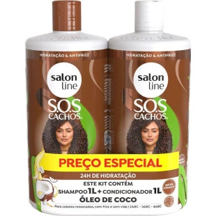 KIT SALON LINE SOS CACHOS - ÓLEO DE COCO 1 LITRO - SHAMPOO + CONDICIONADOR