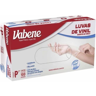 LUVAS DE VINIL VABENE - 100 UNIDADES - SEM PÓ - TAMANHO P