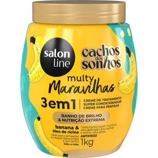 MÁSCARA SALON LINE 1KG - CACHOS DOS SONHOS MULTY 3 EM 1 - BANANA