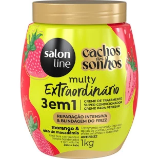 MÁSCARA SALON LINE 1KG - CACHOS DOS SONHOS MULTY 3 EM 1 - MORANGO