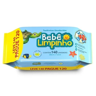 TOALHA UMEDECIDA BEBÊ LIMPINHO - 140 UNIDADES