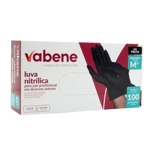 LUVA NITRÍLICA VABENE - CAIXA 100 UNIDADES - TAMANHO M - PRETA