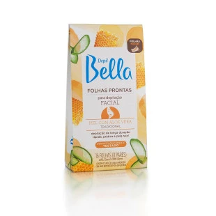 FOLHAS PRONTAS DEPIL BELLA 16UN - 8 PARES - FACIAL - ALOE VERA