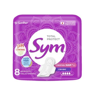 ABSORVENTE SYM 8 UNIDADES TOTAL PROTECT - COM ABAS - SUAVE